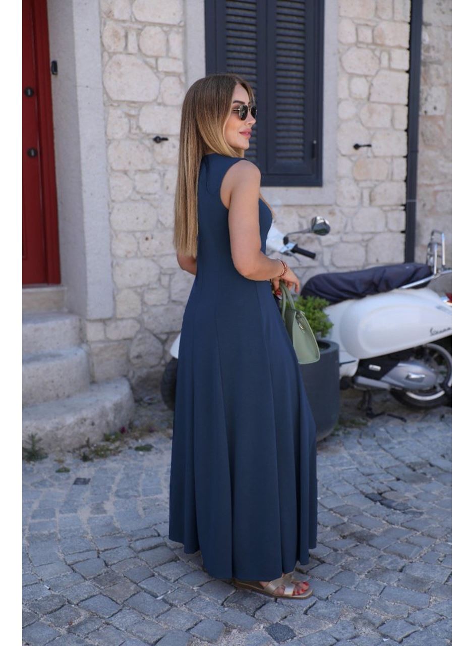 Kadın Sıfır Kollu Bisiklet Yaka Viskon Elbise