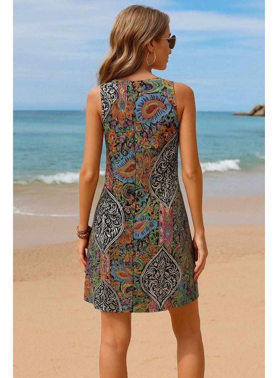 Kadın Kısa Kollu Dantel V Yakalı Desenli Süprem Elbise