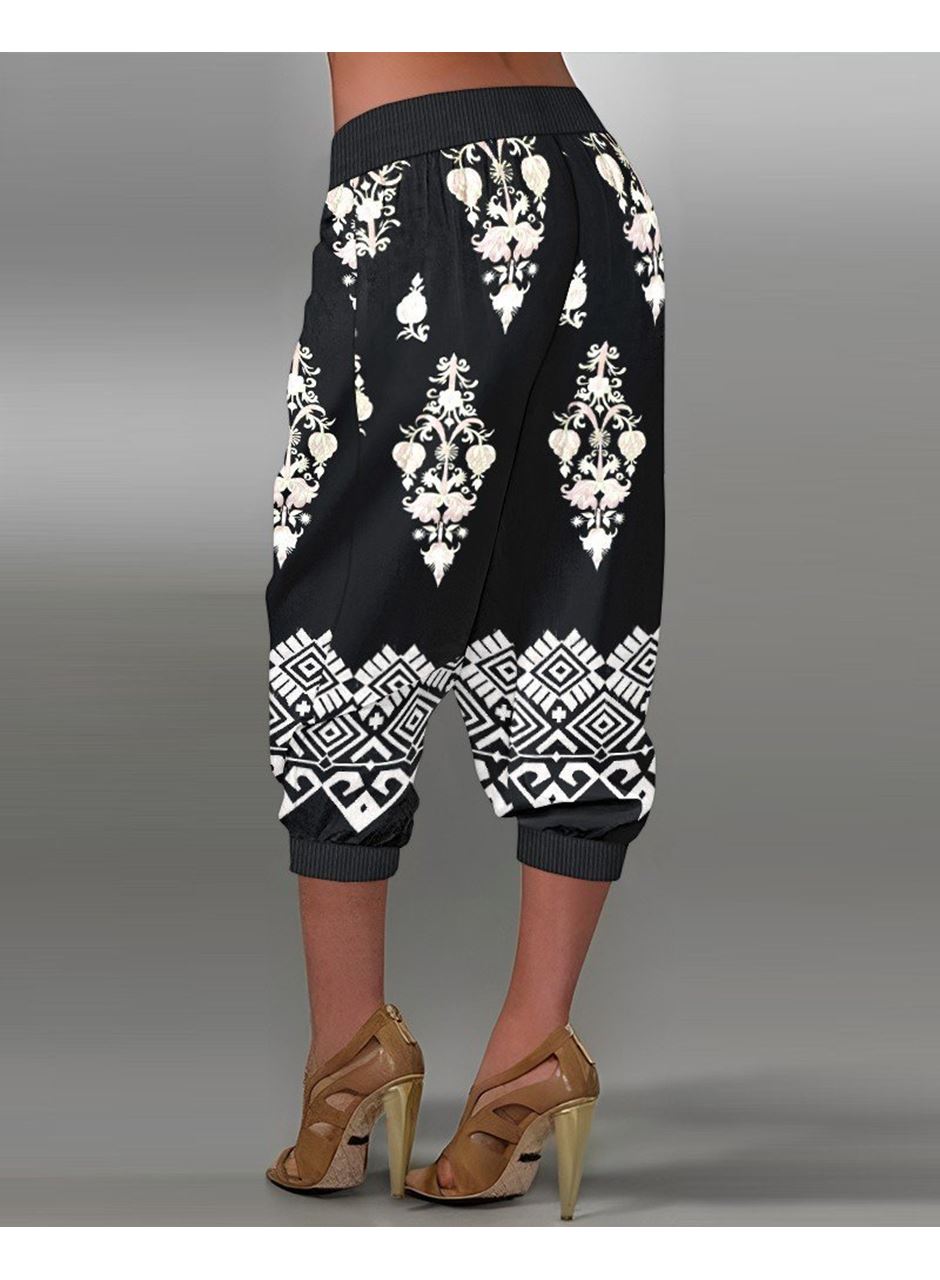 Kadın Beli Lastikli Etnik Desenli Kapri Süprem Pantolon