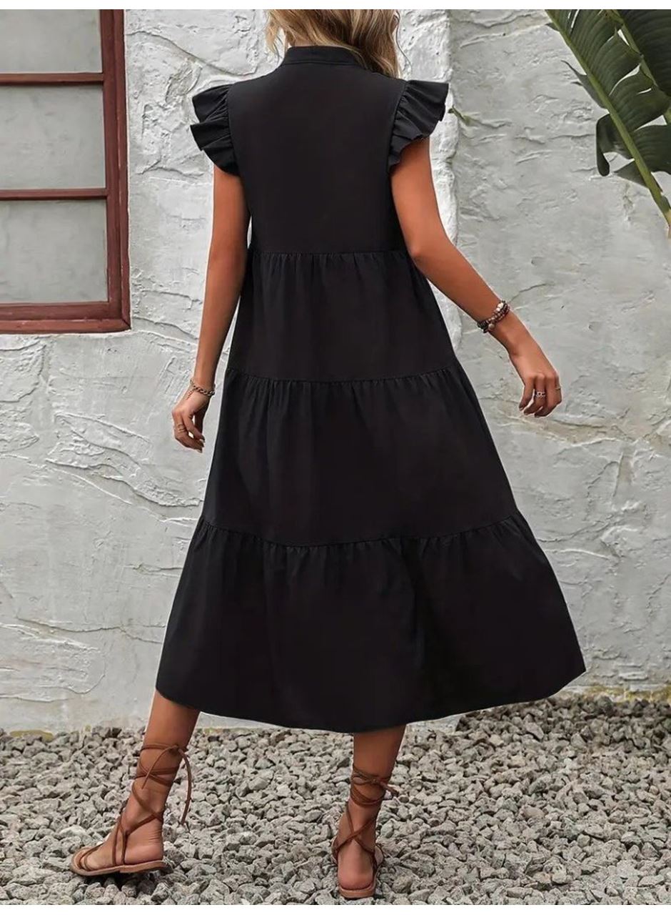 Kadın Kısa Kollu V Yakalı Geniş Kesim Uzun Trikoton Elbise