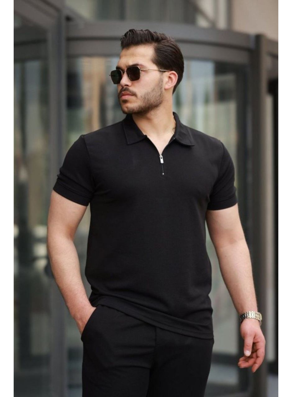 Erkek Kısa Kollu önden Fermuarlı Janjan Krep Tişört Ve Pantolon Ikili Takım