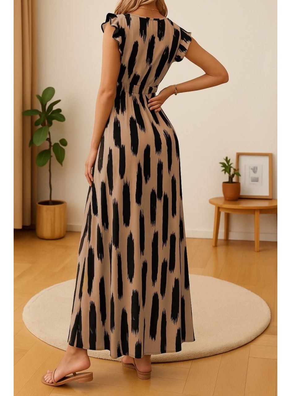 Kadın Kısa Kollu V Yakalı Yırtmaçlı çiçek Desenli Süprem Elbise