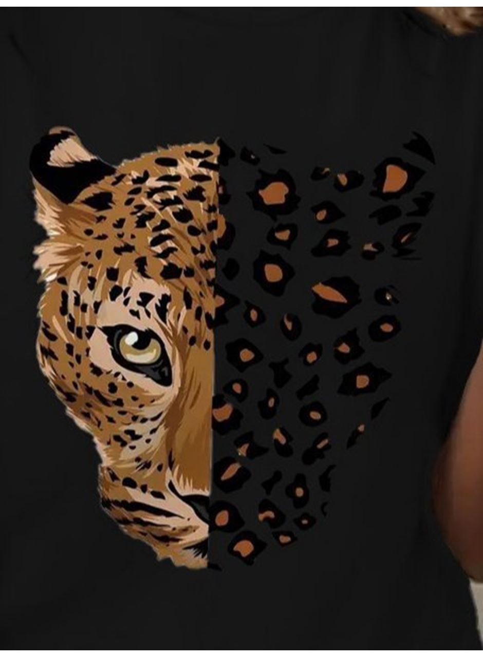 Kadın Kısa Kollu Bisiklet Yaka Desenli Viskon Bluz