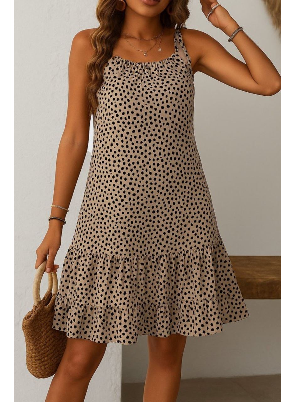 Kadın Boyundan Askılı Desenli Fırfırlı Süprem Elbise