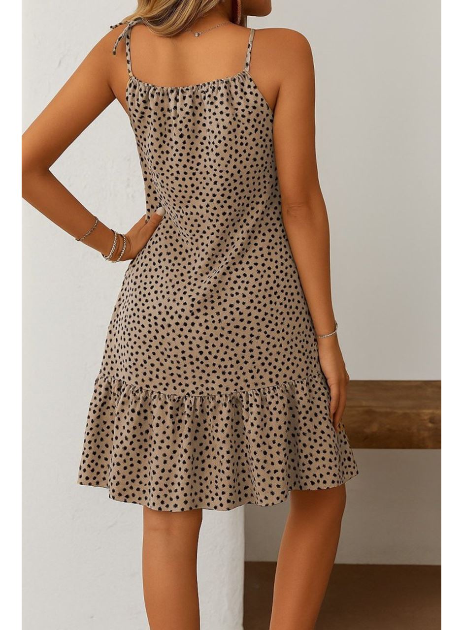 Kadın Boyundan Askılı Desenli Fırfırlı Süprem Elbise