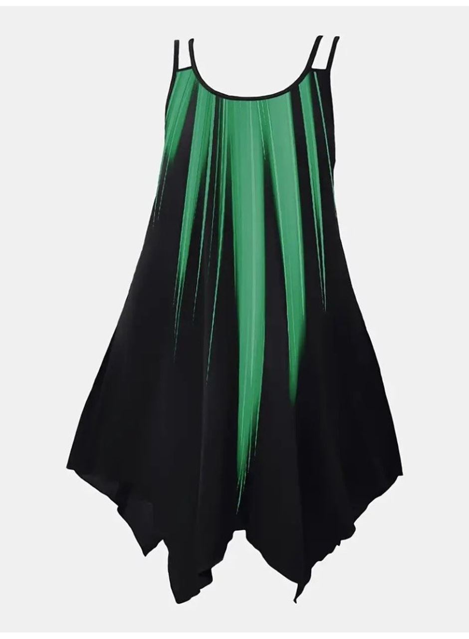 Kadın Askılı Yuvarlak Yaka Asimetrik Detaylı Desenli Süprem Elbise