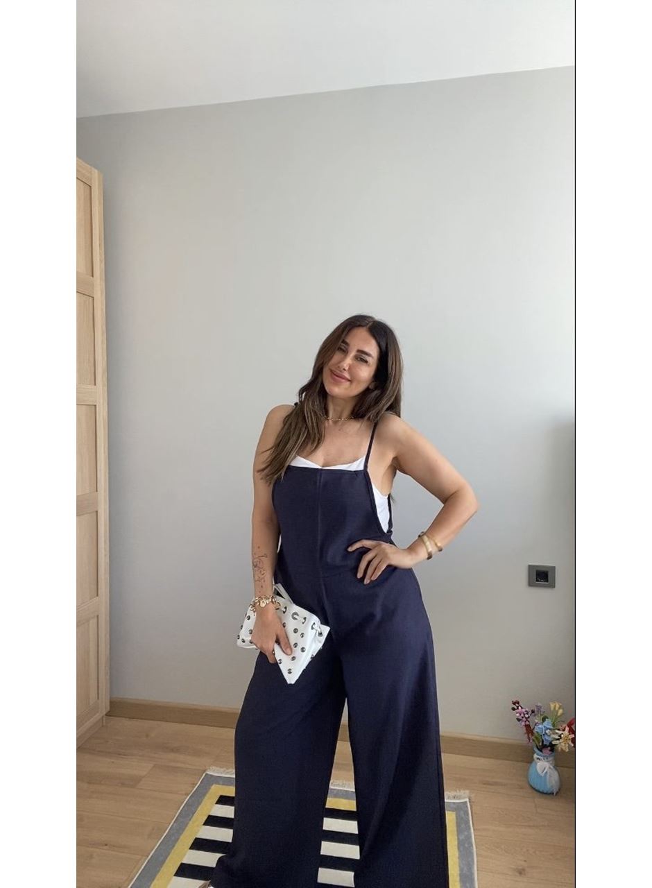 Kadın Askılı Yandan Fermuarlı Geniş Paçalı Valencia Tulum