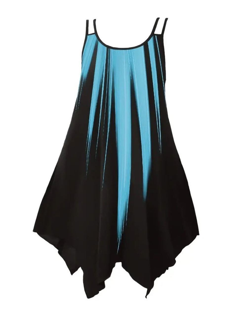 Kadın Askılı Yuvarlak Yaka Asimetrik Detaylı Desenli Süprem Elbise