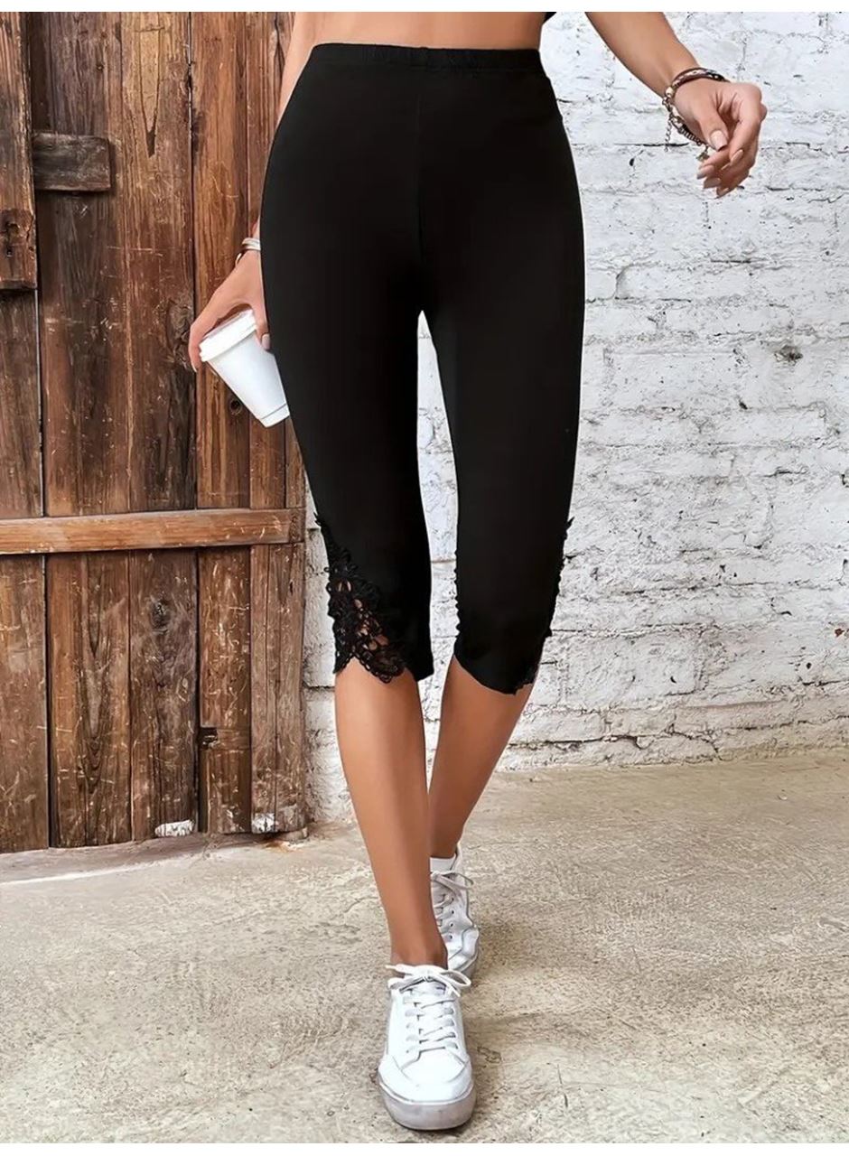 Kadın Yüksek Bel Dantelli Dalgıç Tayt