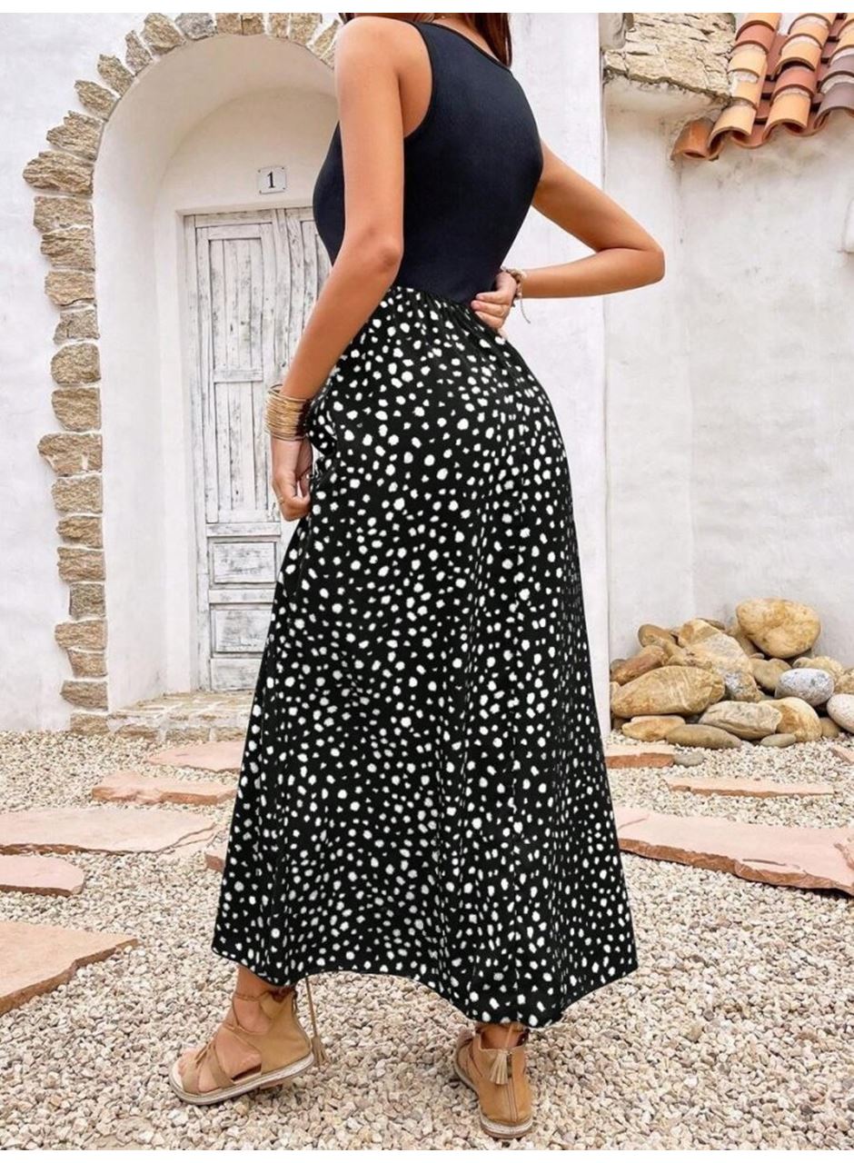 Kadın Askılı Yuvarlak Yaka üst Viskon Alt Desenli Bürümcük Elbise