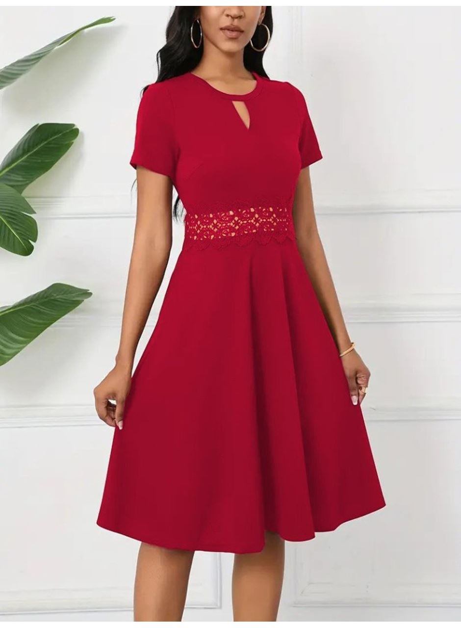Kadın Kısa Kollu Yuvarlak Yaka Damla Detaylı Janjan Elbise