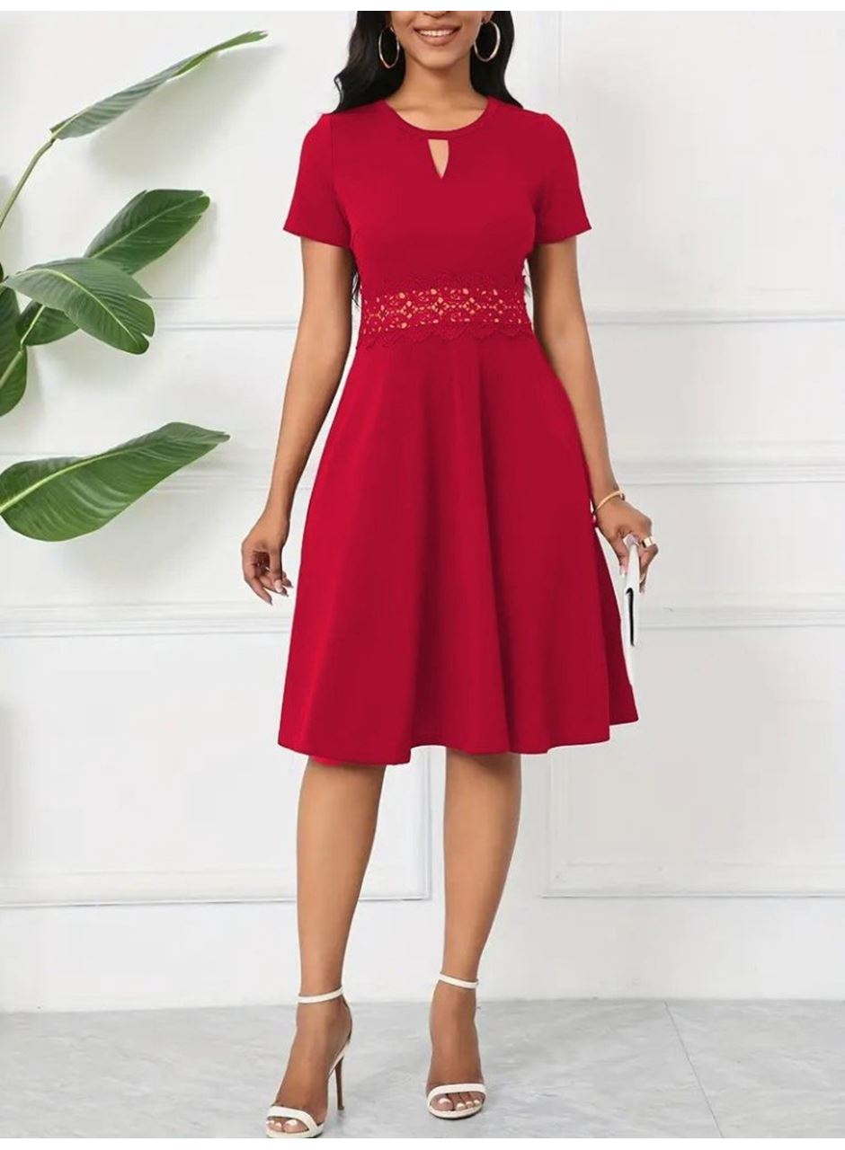 Kadın Kısa Kollu Yuvarlak Yaka Damla Detaylı Janjan Elbise