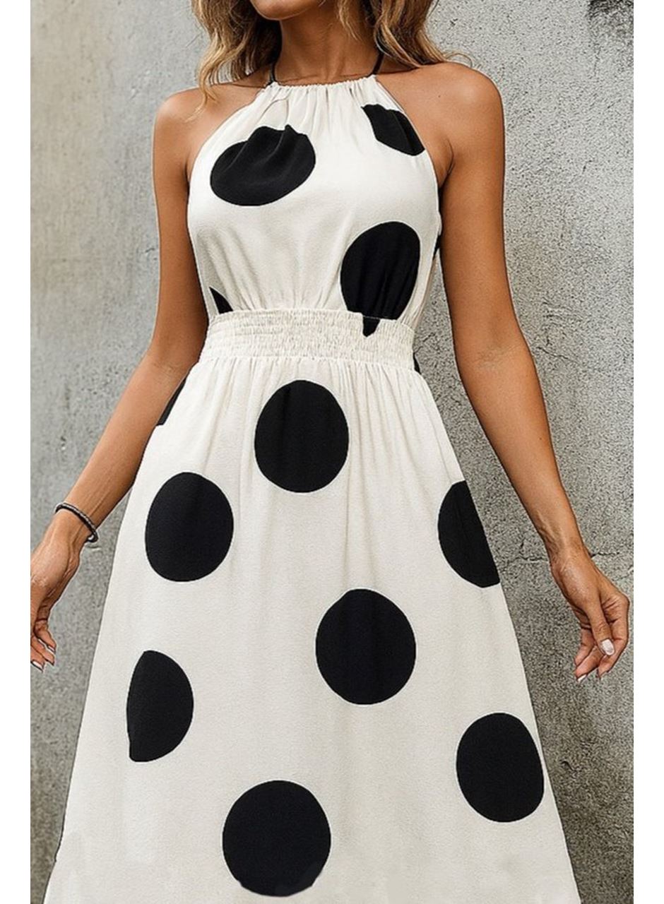 Kadın Kolsuz Boyundan Bağlamalı Beli Lastikli Dijital Baskı Süprem Uzun Elbise