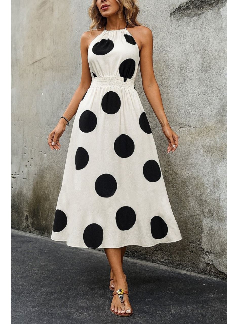 Kadın Kolsuz Boyundan Bağlamalı Beli Lastikli Dijital Baskı Süprem Uzun Elbise