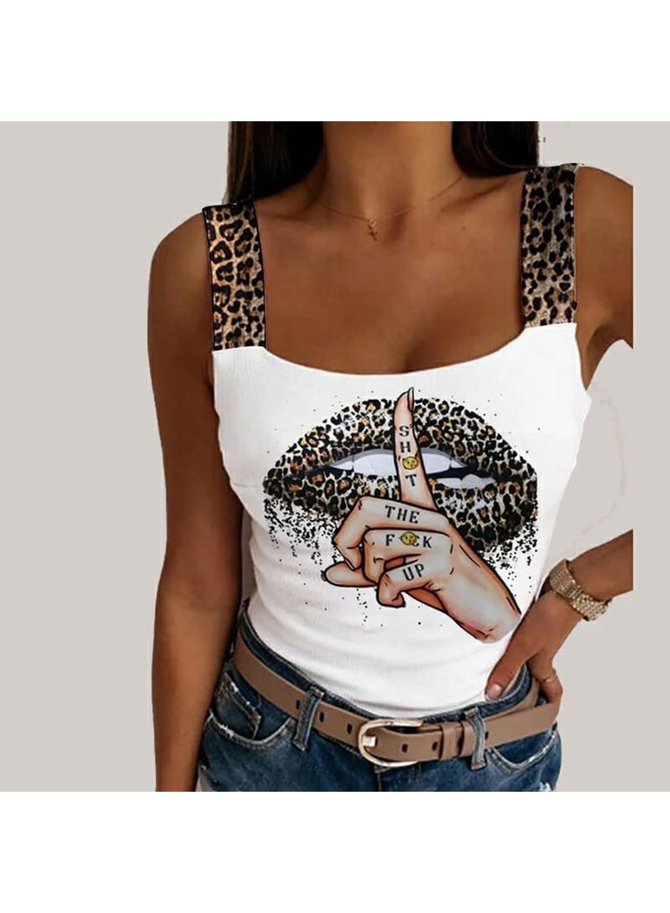 Kadın Leopar Askılı Leopar Baskılı Mikro Kumaş Bluz