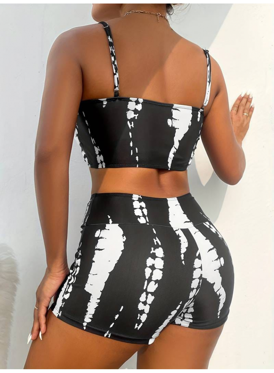 Kadın Büzgü Detay Askılı Crop Mini Tayt Ikili Takım
