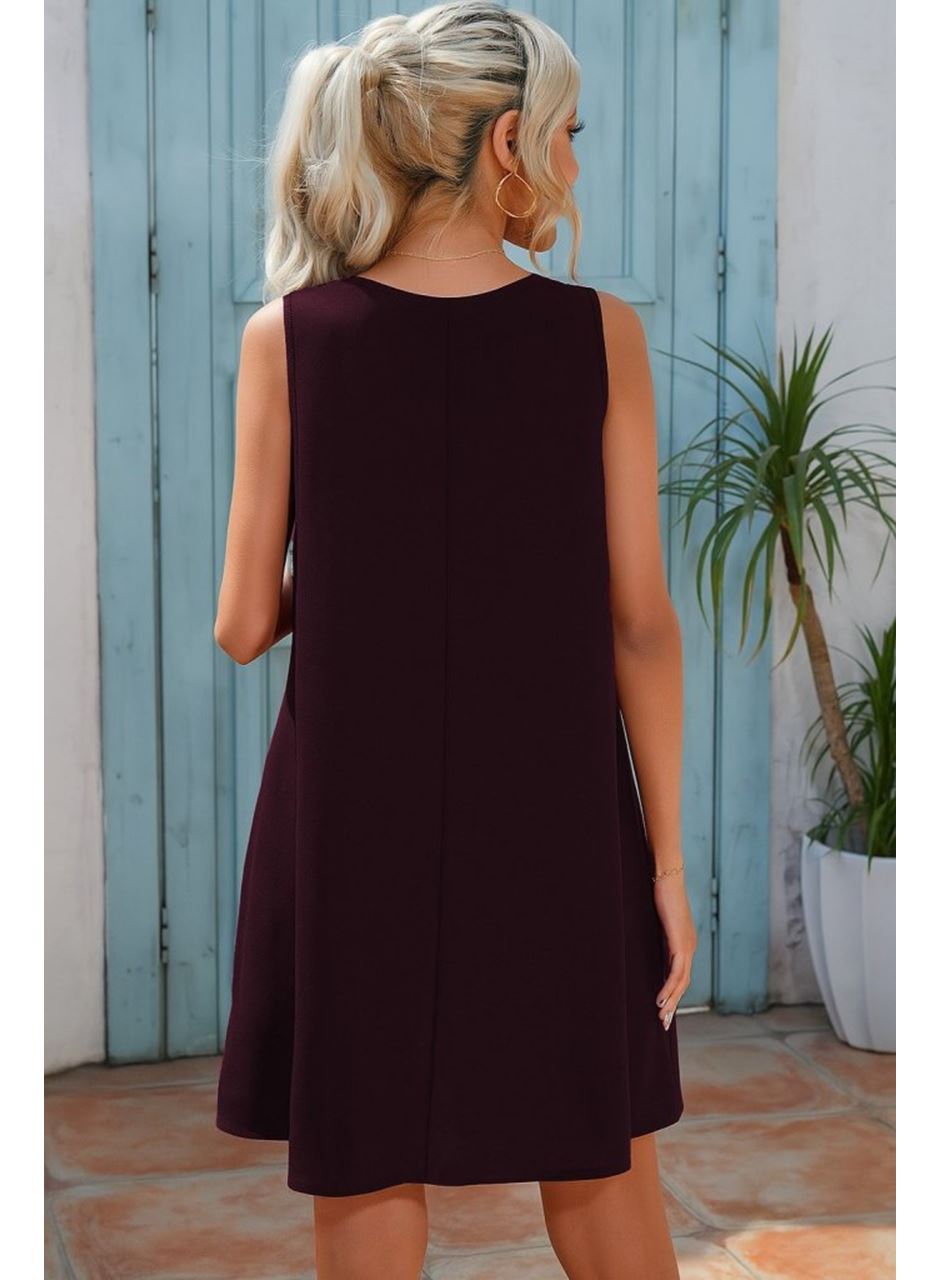 Kadın Sıfır Kol şerit Detaylı V Yaka Viskon Elbise