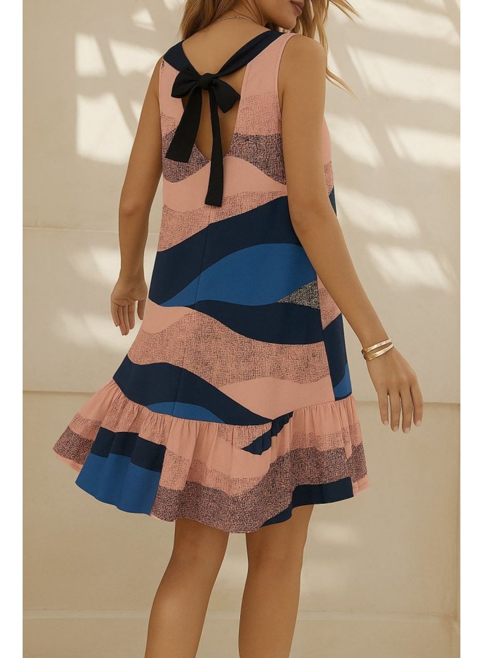 Kadın Kolsuz Sırttan Bağlamalı Fırfırlı Leopar Desenli Dalgıç Elbise