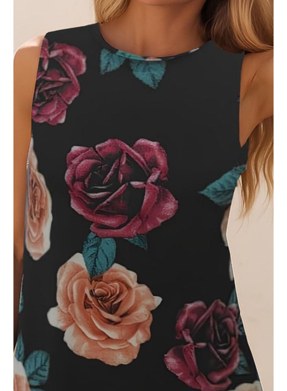 Kadın Kolsuz Sırttan Bağlamalı Fırfırlı Leopar Desenli Süprem Elbise