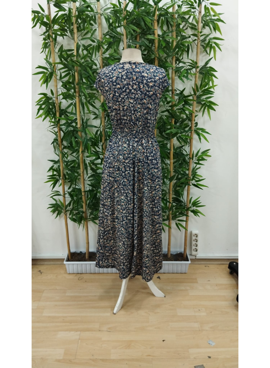 Kadın Kısa Kollu Kruvaze Yakalı çiçek Desenli Belden Lastikli Süprem Uzun Elbise