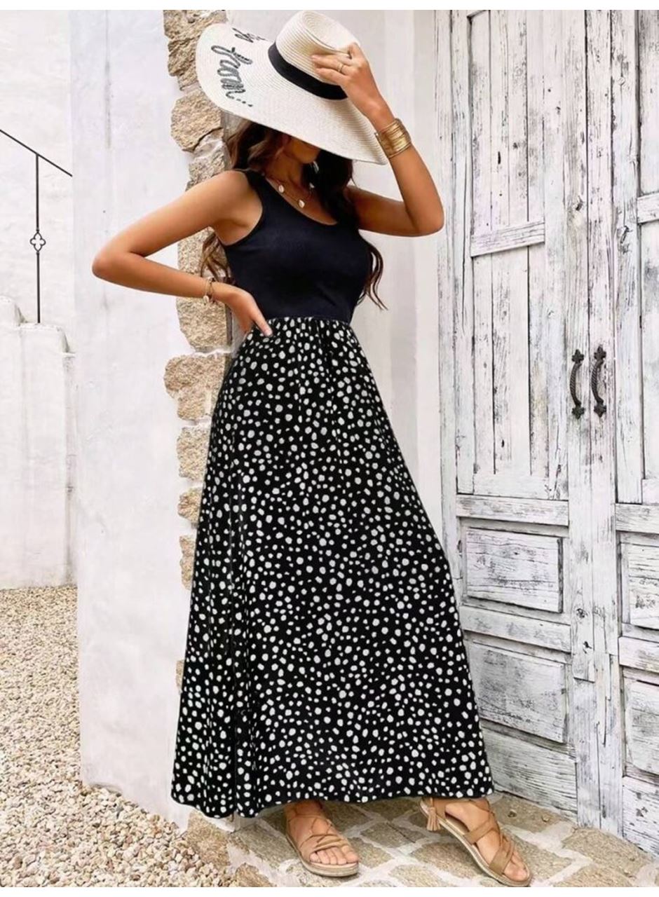 Kadın Askılı Yuvarlak Yaka üst Viskon Alt Desenli Bürümcük Elbise