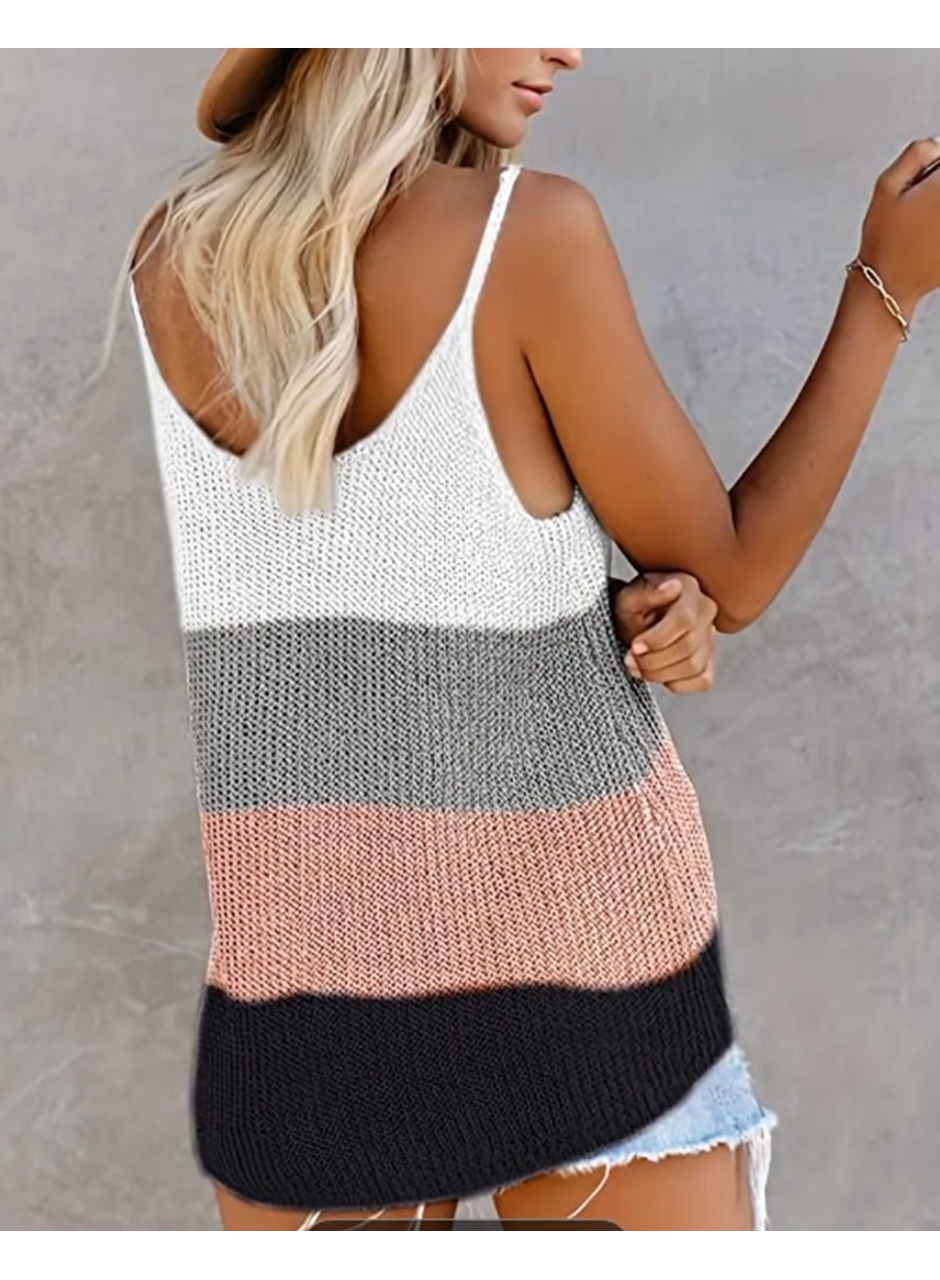 Kadın Askılı Yuvarlak Yaka Salaş Triko Bluz