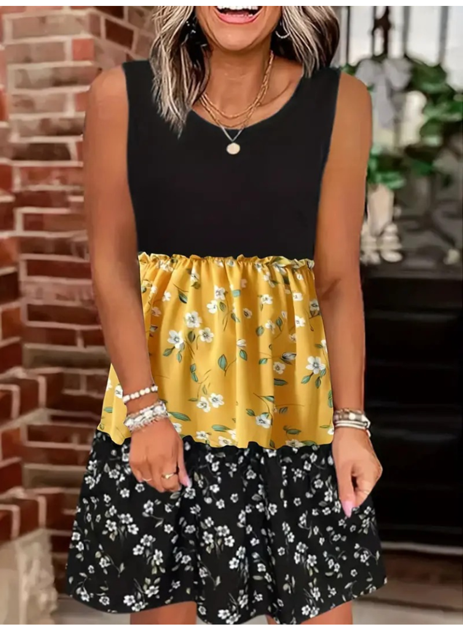 Kadın Askılı Yuvarlak Yaka çiçek Baskılı Salaş Süprem Elbise