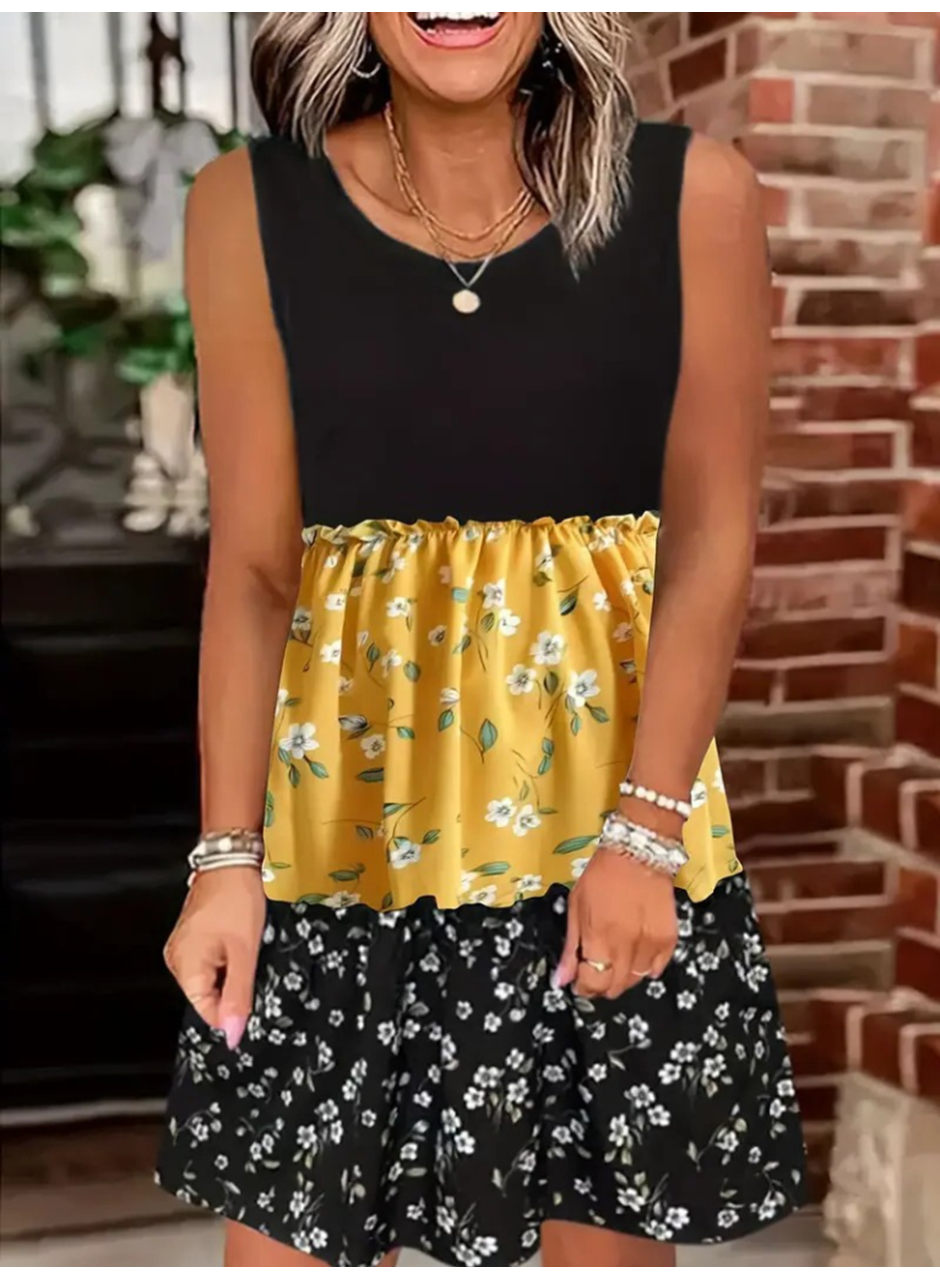 Kadın Askılı Yuvarlak Yaka çiçek Baskılı Salaş Süprem Elbise