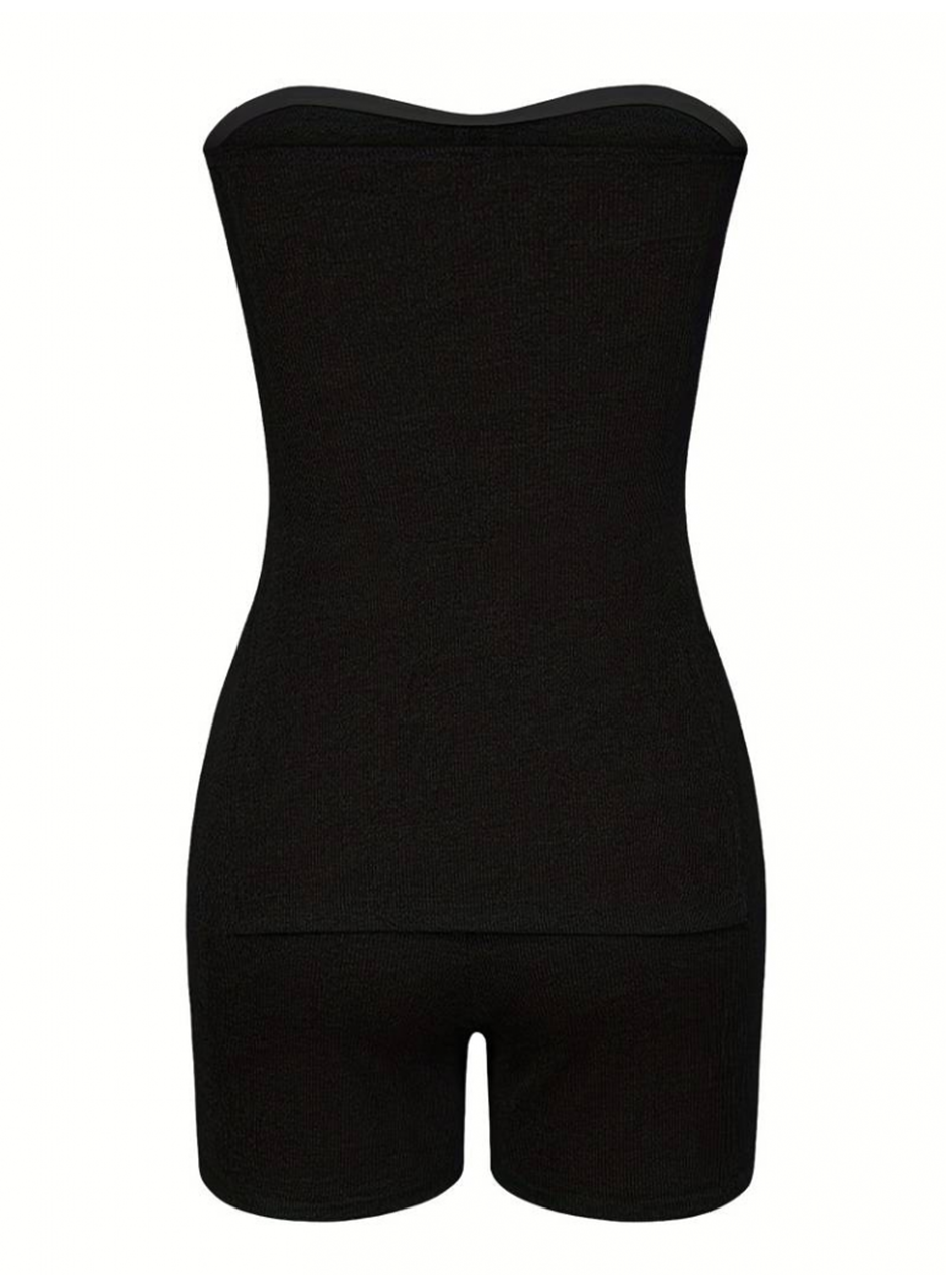 Kadın Iki Yanı Yırtmaçlı Straplez Bluzmini Tayt Kaşkorse Ikili Takım