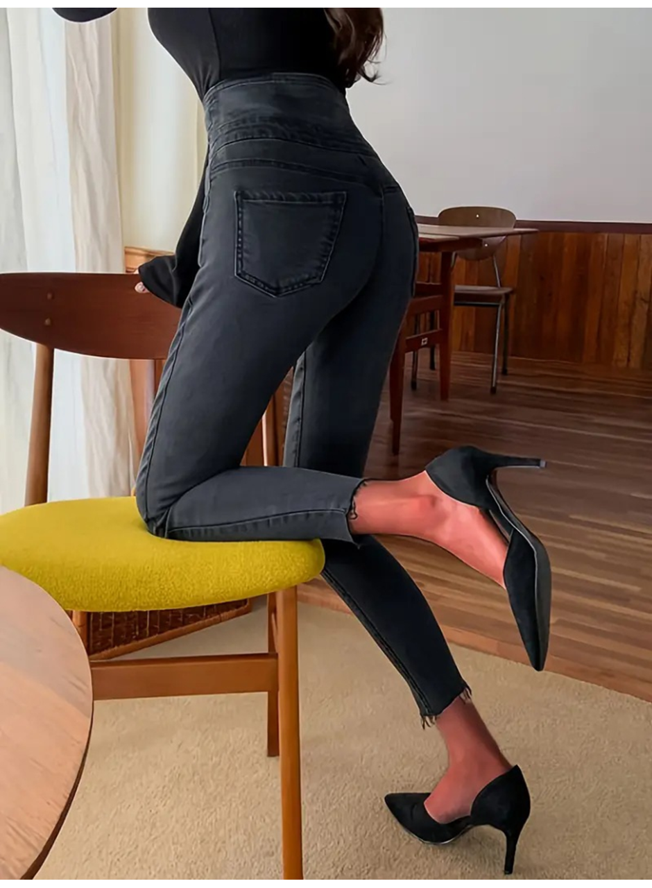 Kadın Yüksek Bel önden Düğmeli Cepli Kot Pantolon