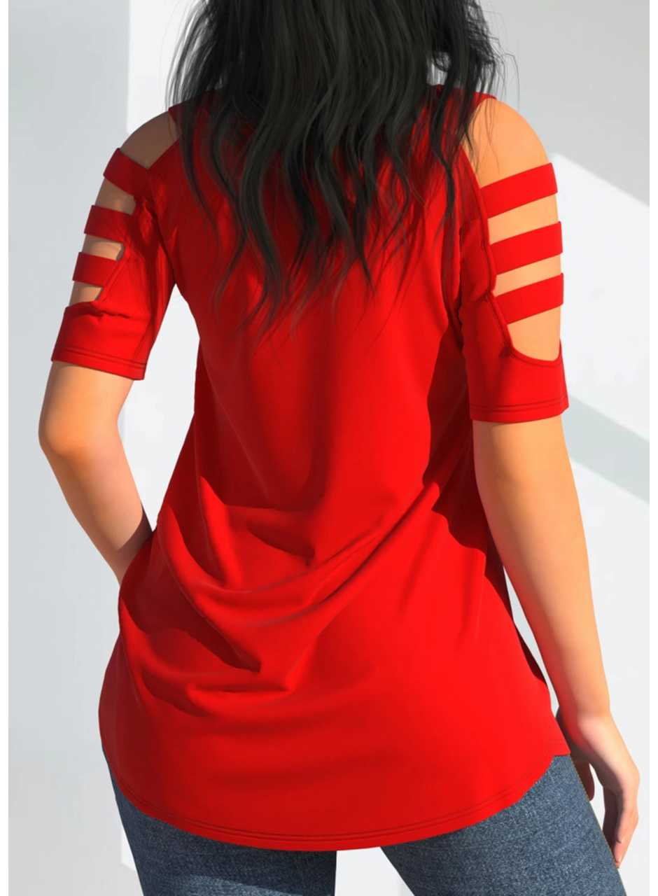 Kadın Kısa Kollu Kollar şerit Detay V Yaka Viskon Bluz