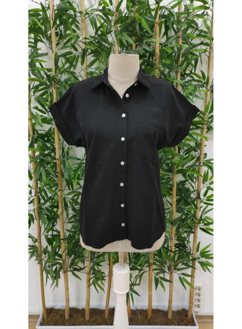 Kadın Kısa Kollu V Yakalı önden Düğmeli Dokuma Gömlek