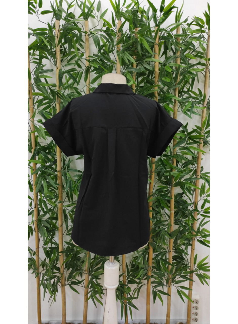 Kadın Kısa Kollu V Yakalı önden Düğmeli Dokuma Gömlek