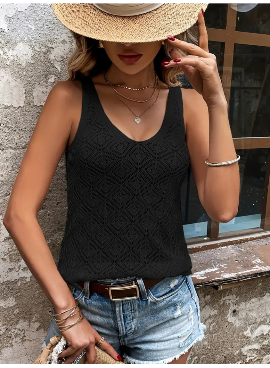 Kadın Baklava Desen Detaylı Kalın Askılı Triko Bluz