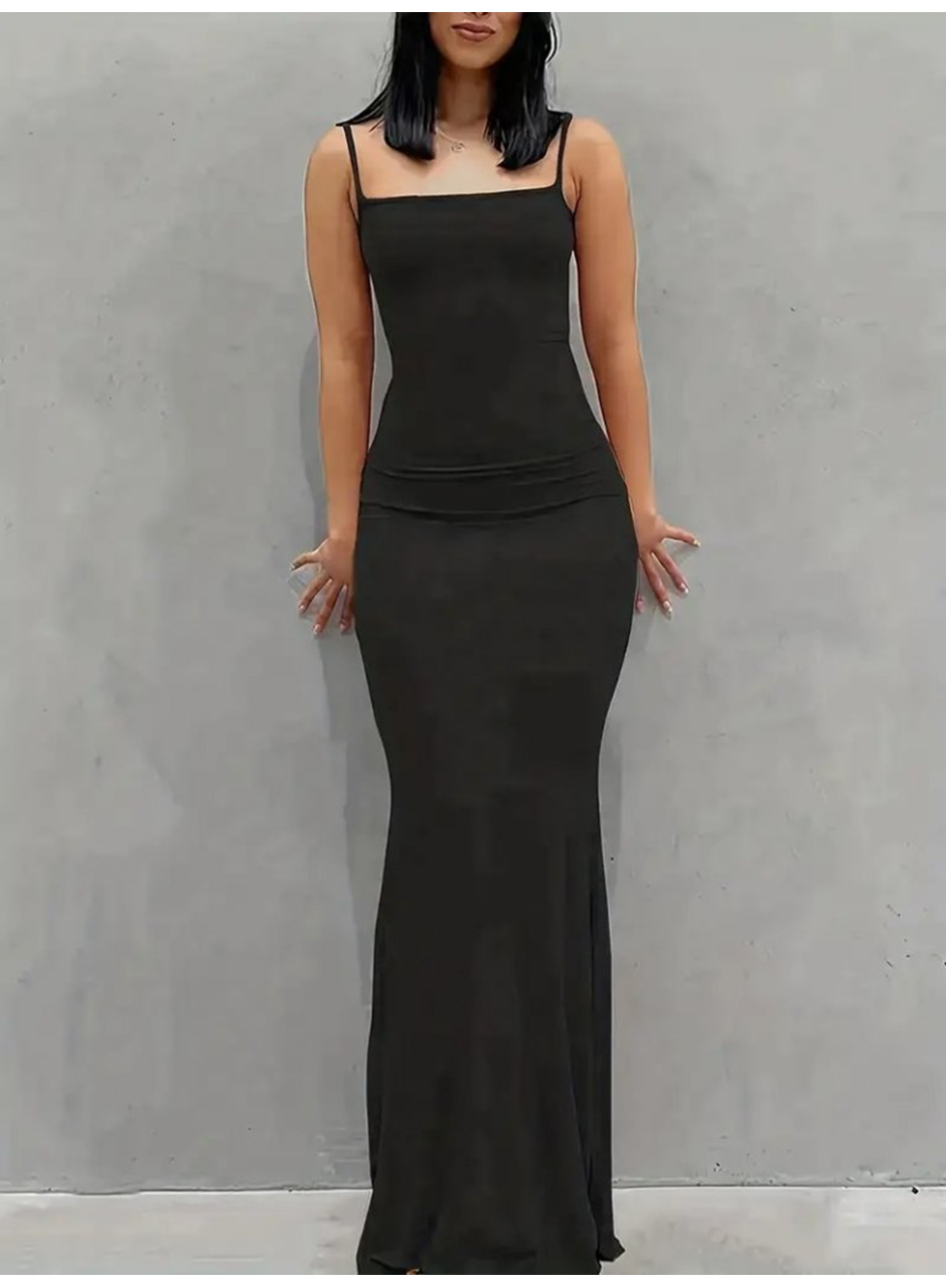 Kadın Kolsuz Askılı Bodycon Uzun Viskon Elbise