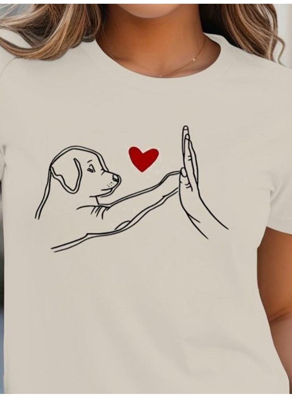 Kadın Kısa Kollu Bisiklet Yaka Köpek Baskılı Viskon Bluz