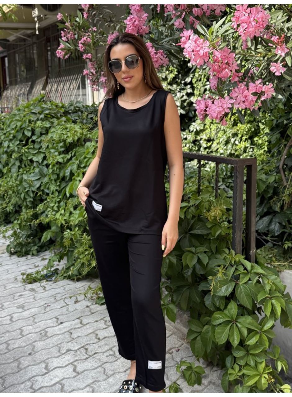 Kadın Askılı Yuvarlak Yaka Viskon Iki Iplik Bluz Ve Eşofman Altı Ikili Takım