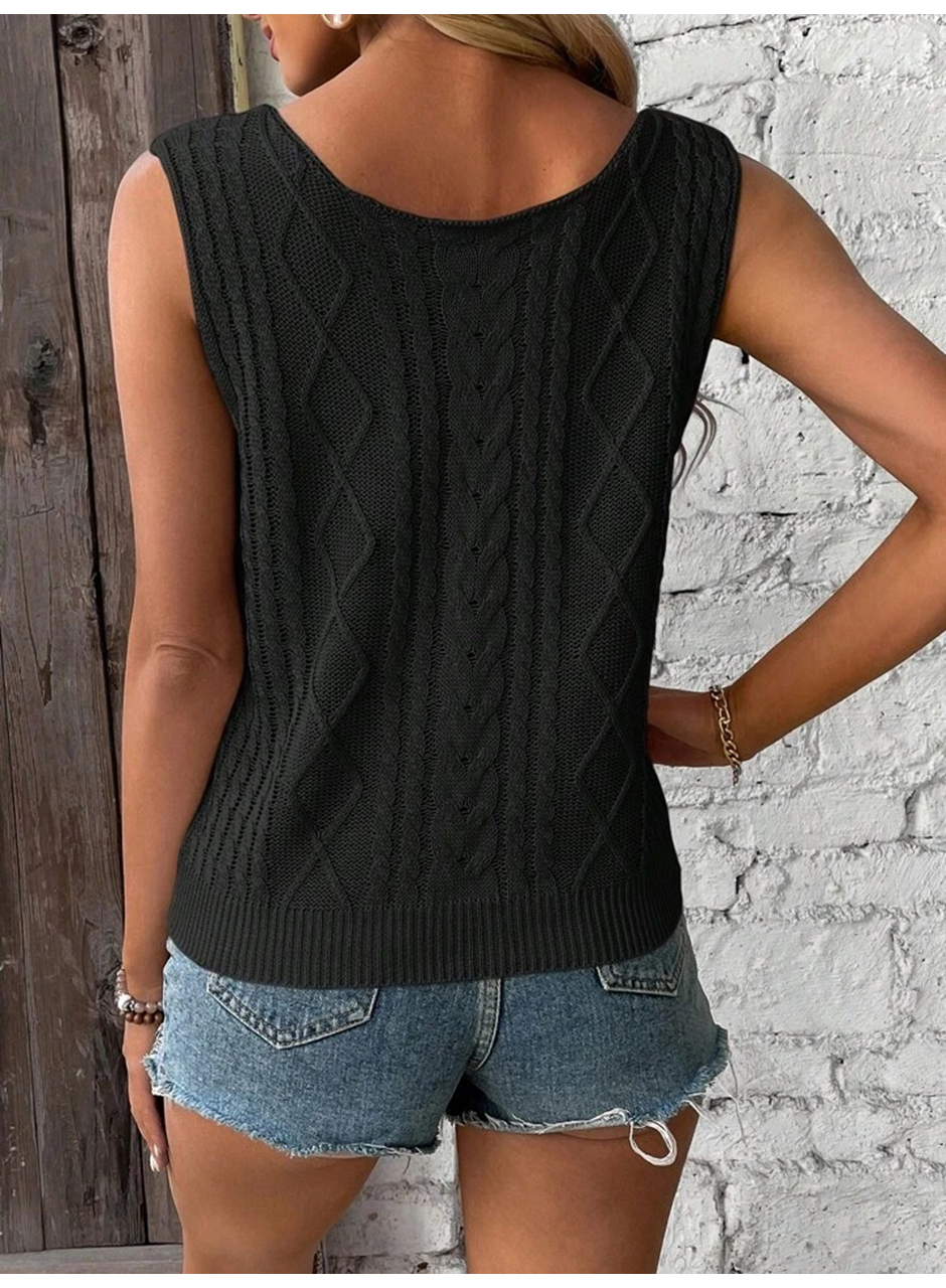 Kadın Askılı V Yaka örme Detay Triko Bluz