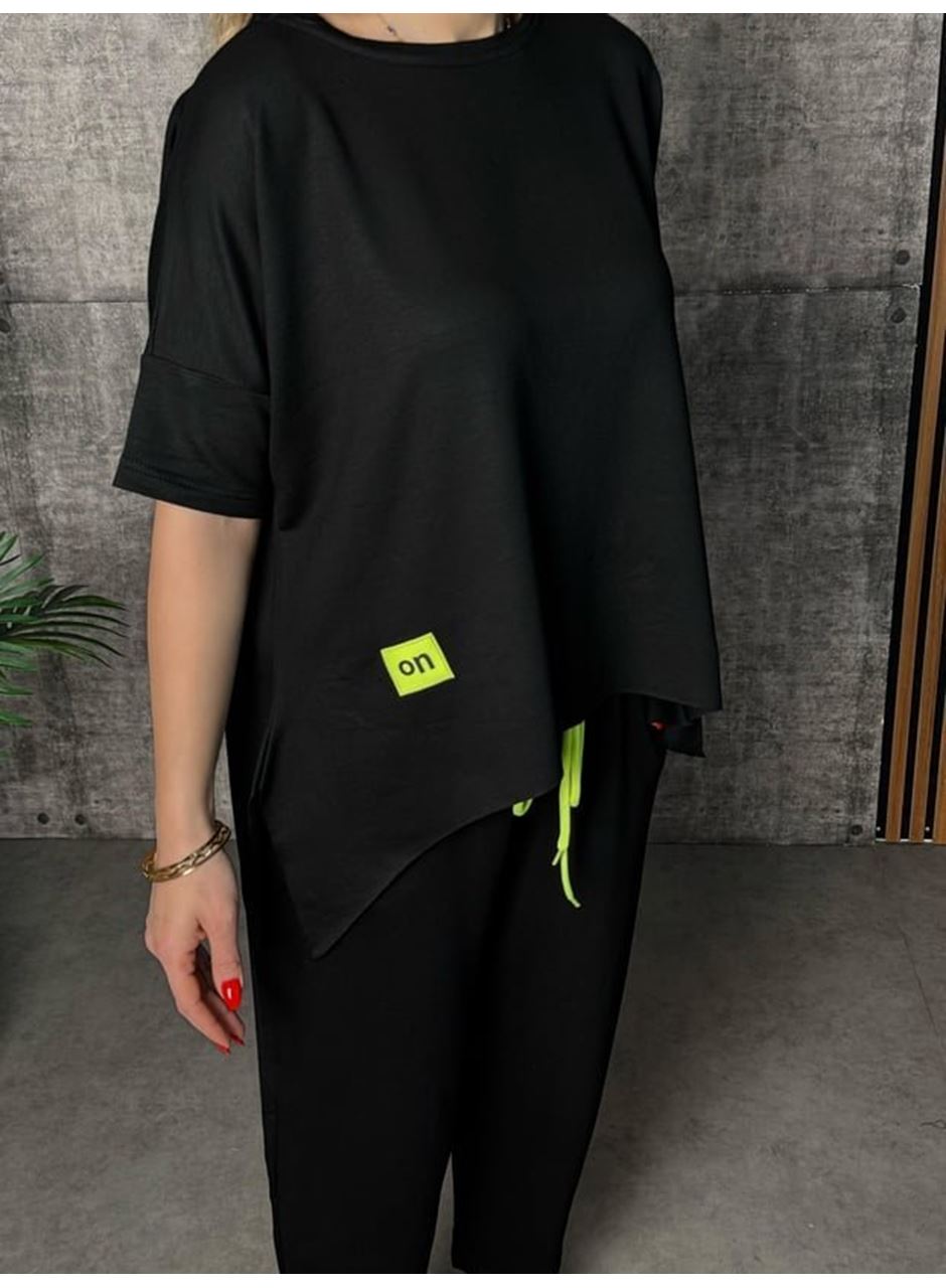 Kadın Kısa Kollu Bisiklet Yaka Viskon Iki Iplik Bluz Ve Pantolon Ikili Takım