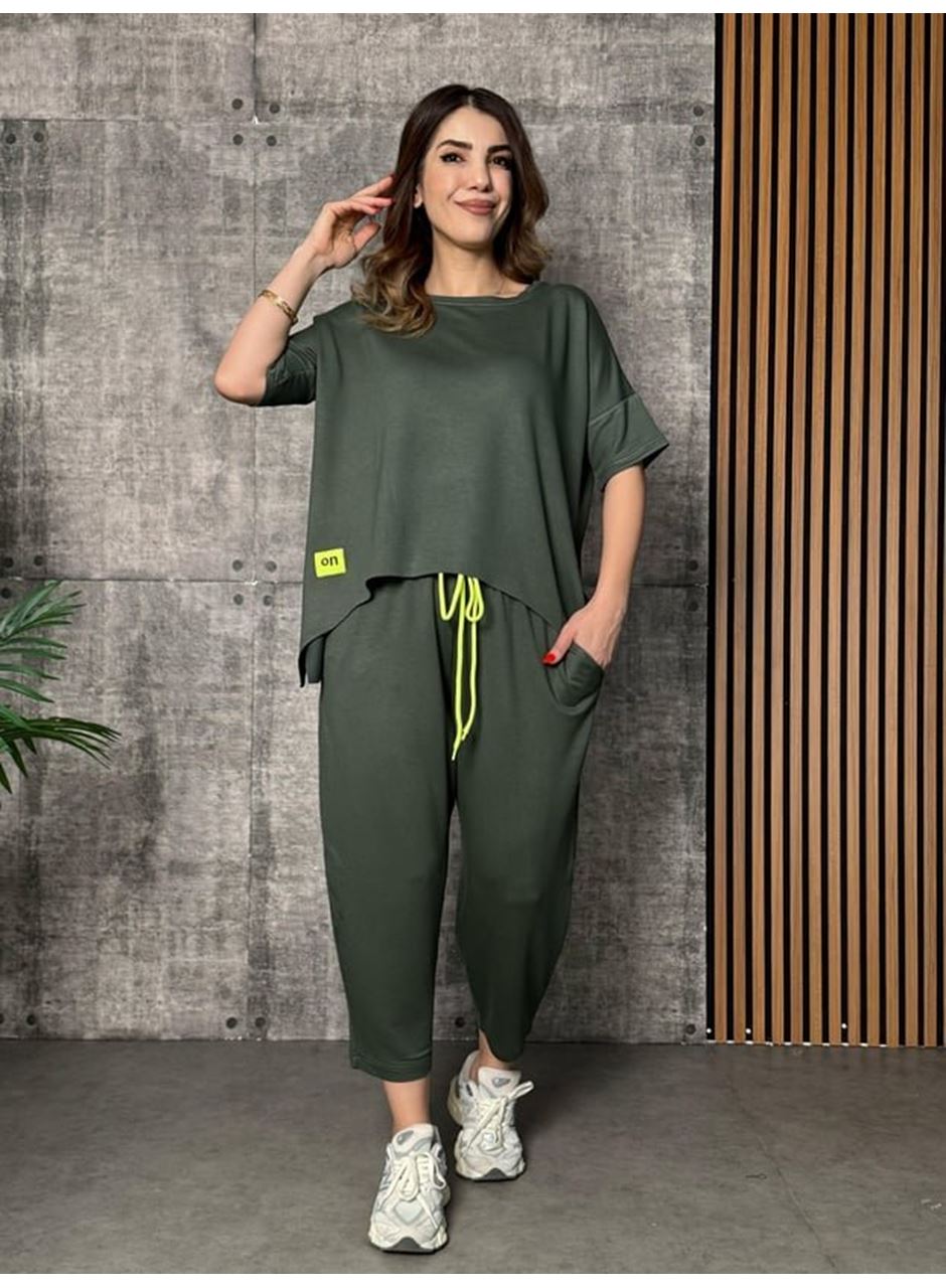 Kadın Kısa Kollu Bisiklet Yaka Viskon Iki Iplik Bluz Ve Pantolon Ikili Takım