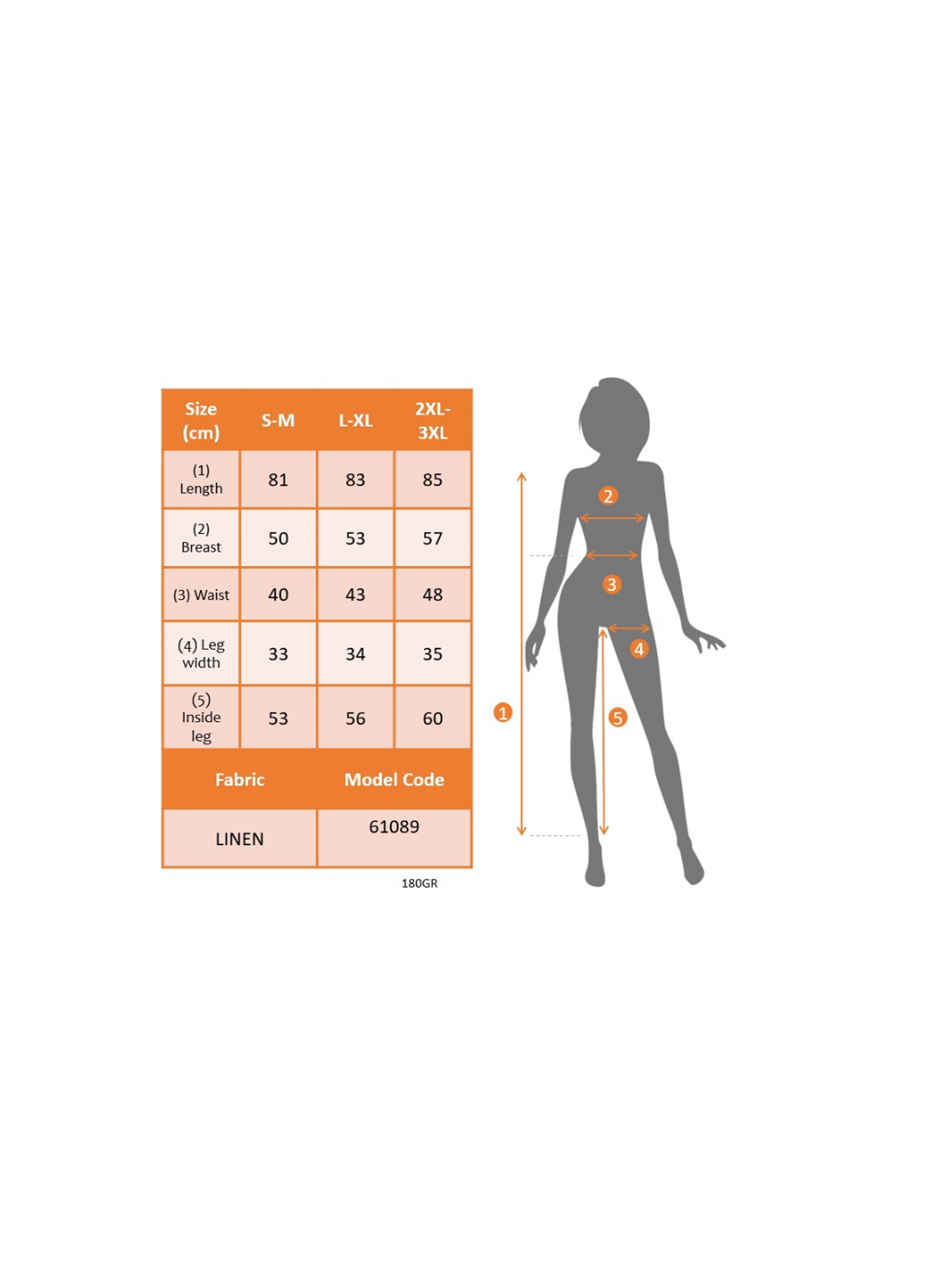 Kadın Kısa Kollu V Yakalı Beli Kuşaklı Keten Tulum