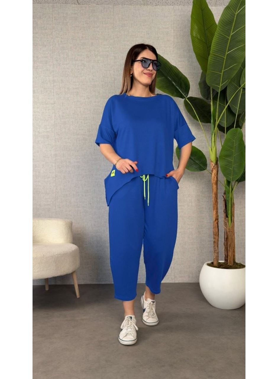 Kadın Kısa Kollu Bisiklet Yaka Viskon Iki Iplik Bluz Ve Pantolon Ikili Takım