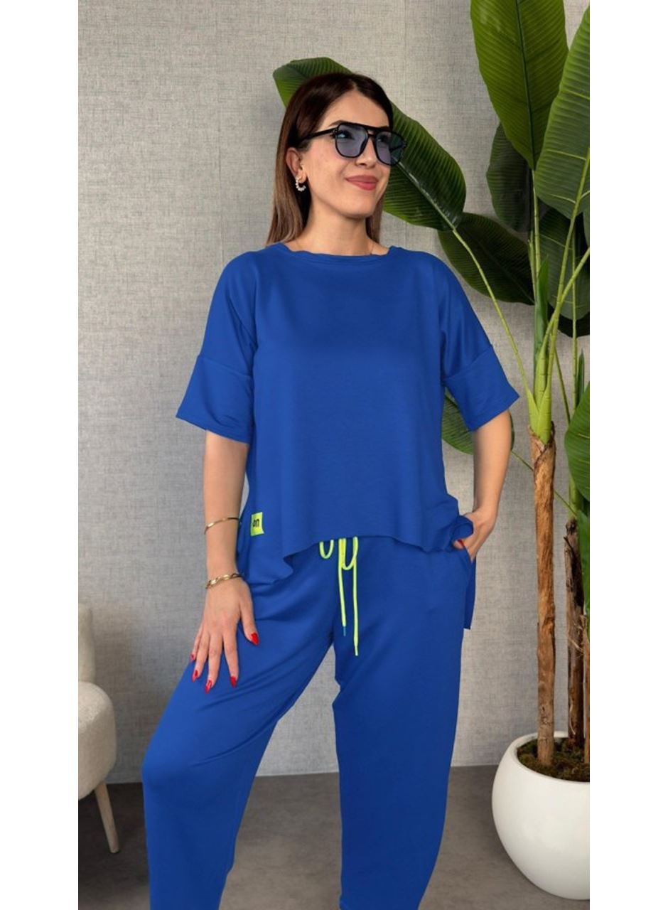 Kadın Kısa Kollu Bisiklet Yaka Viskon Iki Iplik Bluz Ve Pantolon Ikili Takım