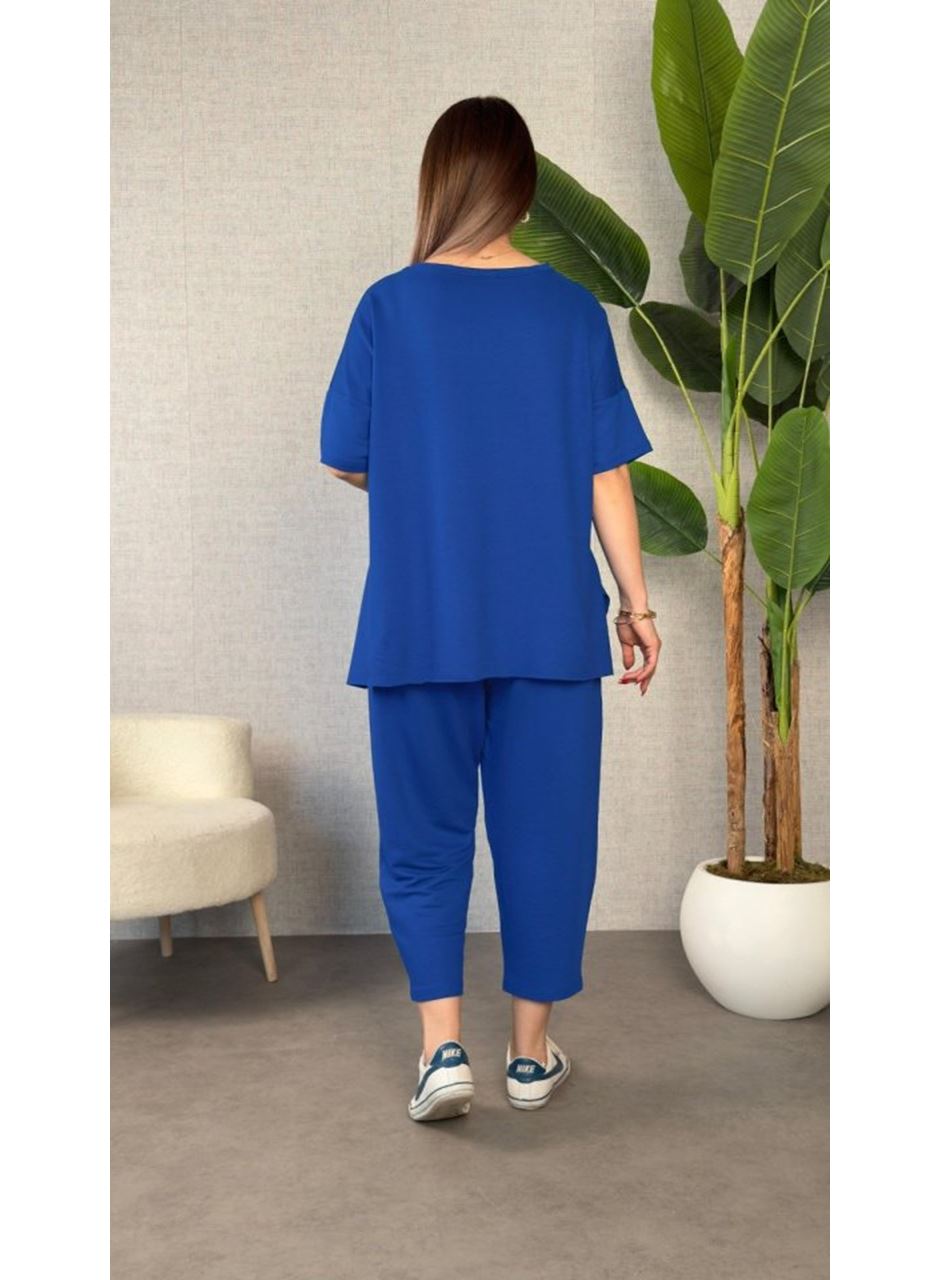 Kadın Kısa Kollu Bisiklet Yaka Viskon Iki Iplik Bluz Ve Pantolon Ikili Takım