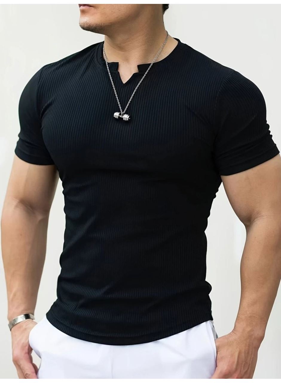 Erkek Kısa Kollu Bisiklet Yaka Burgu Tişört