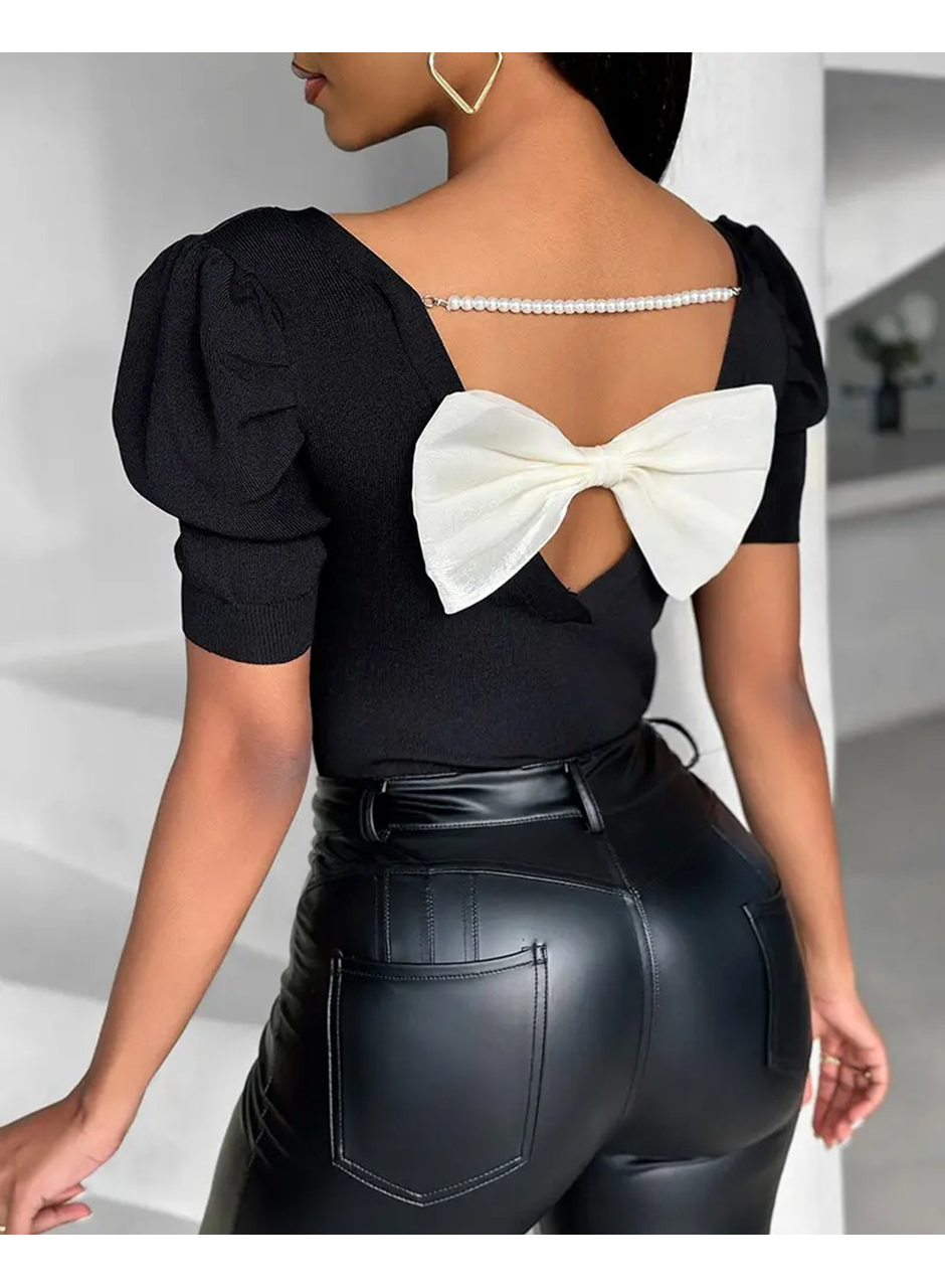 Kadın Kısa Kollu Sırt Inci Ve Kurdela Detay Karpuz Kol Yerli Krep Bluz. 109 Adet Standart Beden Gerisi 3 Beden