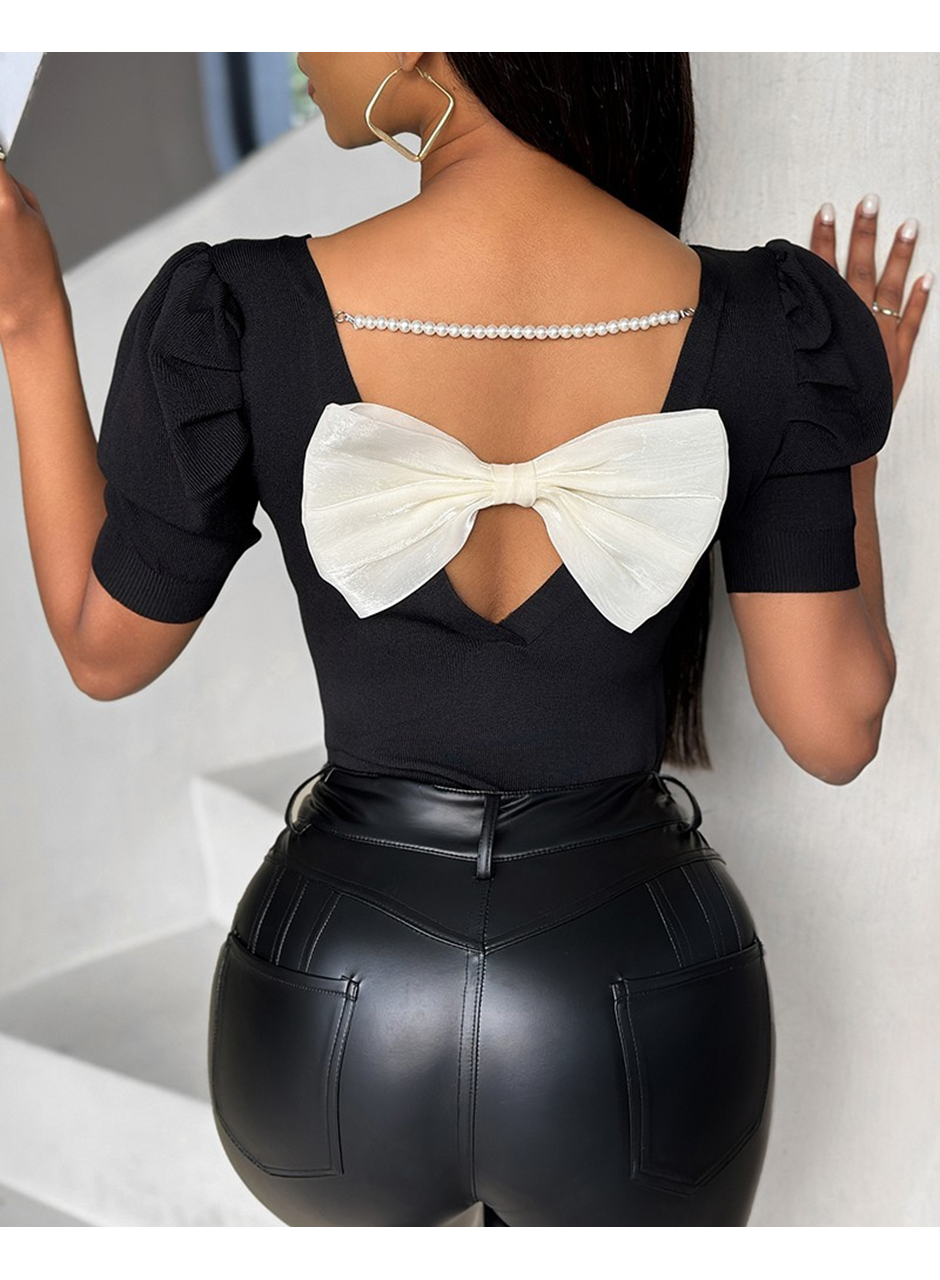 Kadın Kısa Kollu Sırt Inci Ve Kurdela Detay Karpuz Kol Yerli Krep Bluz. 109 Adet Standart Beden Gerisi 3 Beden