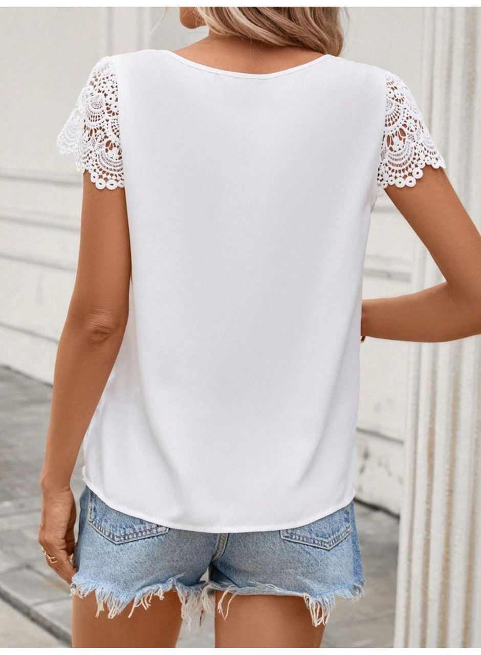 Kadın Kısa Dantel Kollu Bisiklet Yaka Sandy Bluz