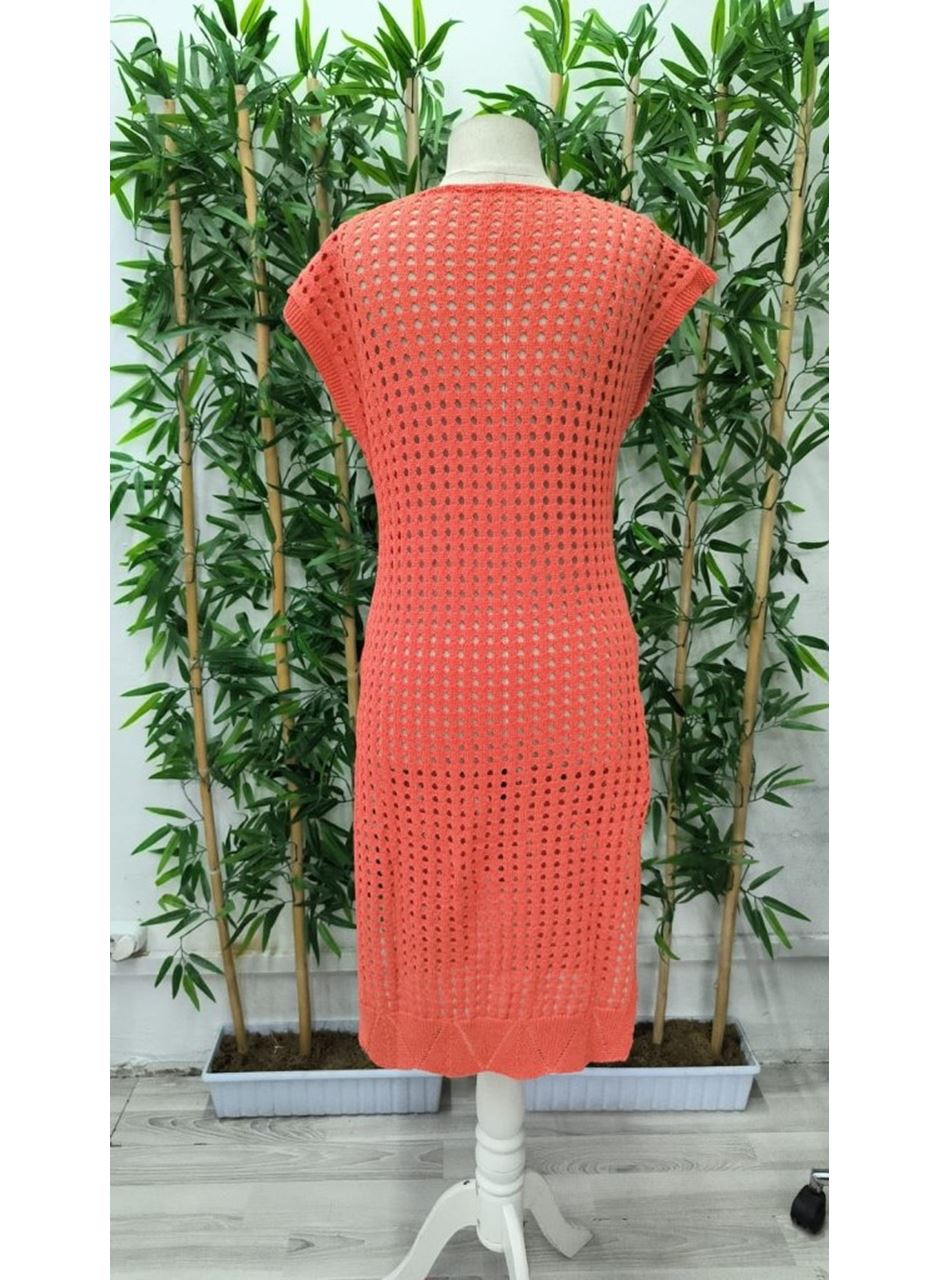 Kadın Sıfır Kol V Yaka Yanı Derin Yırtmaçlı Midi Boy Triko Elbise