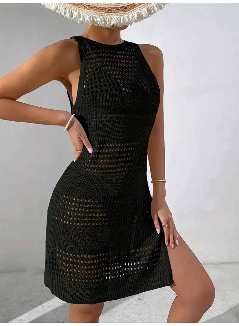 Kadın Askılı Derin Sırt Dekolteli Ajurlu Triko Pareo